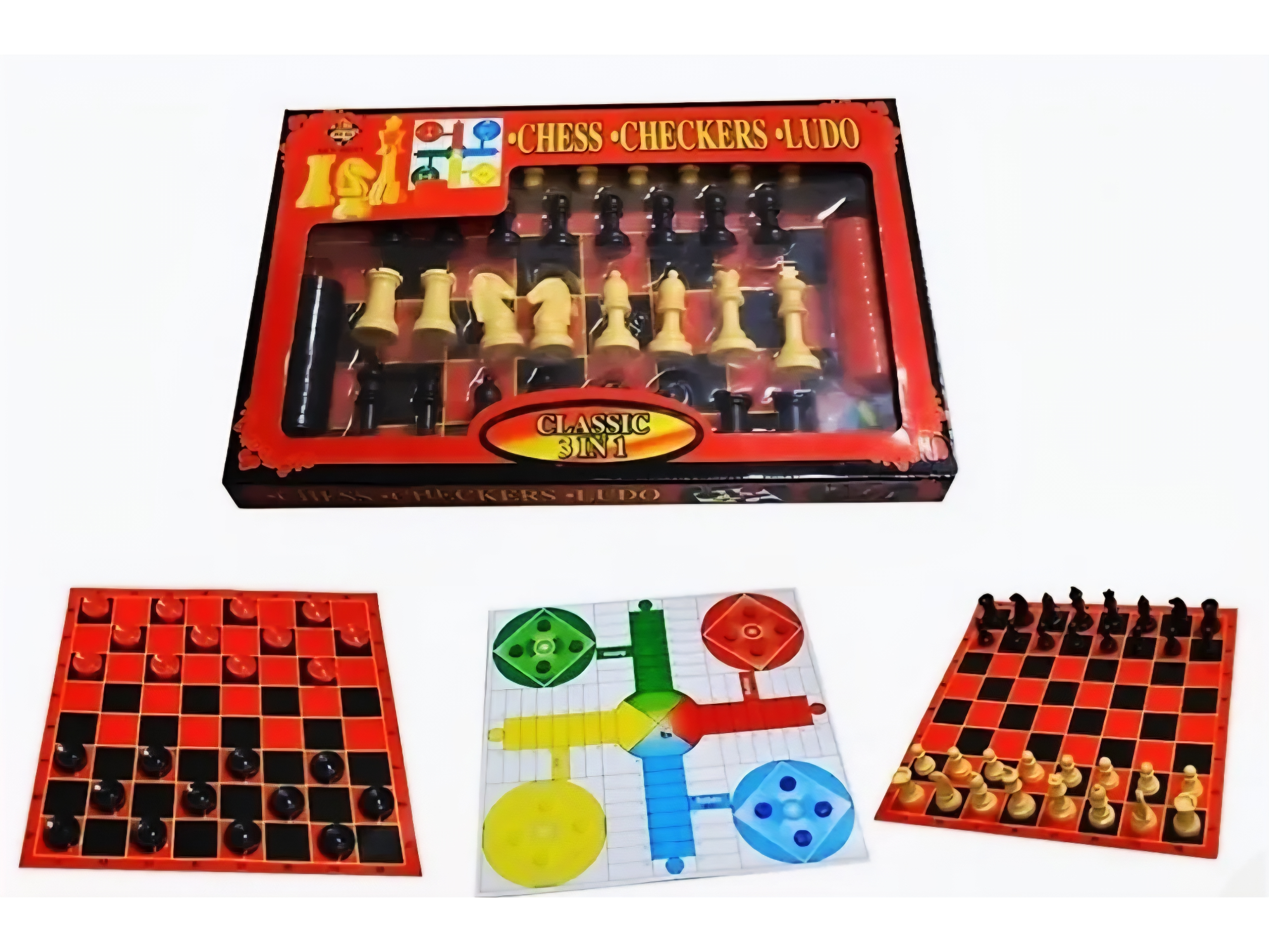 Juego De Mesa 3 En 1, Ajedrez, Ludo Y Damas Tamaño Grande