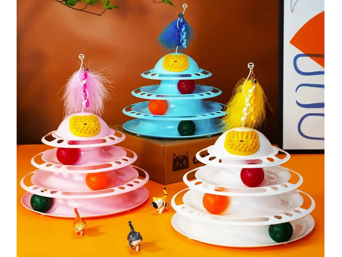 Juguete Interactivo Para Gato 3 Niveles Pelota Torre Plumas