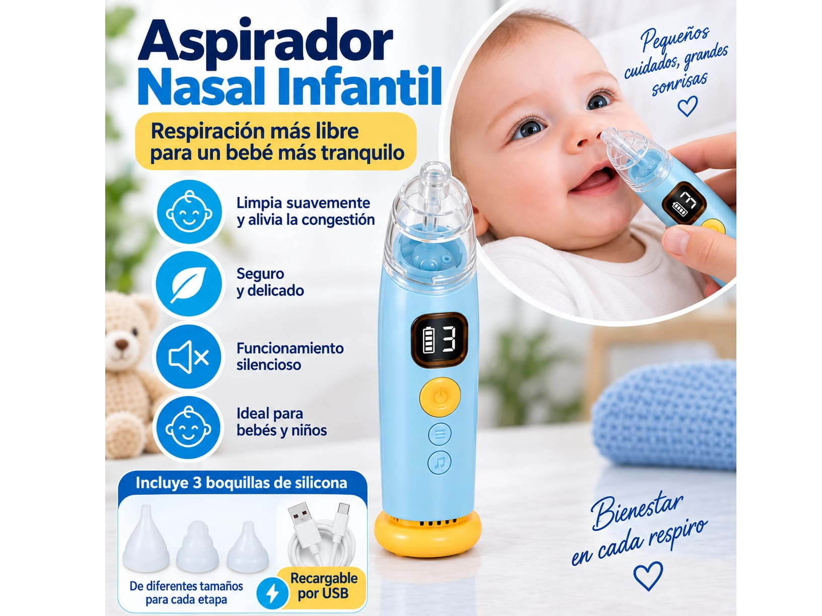 Aspirador nasal recargable