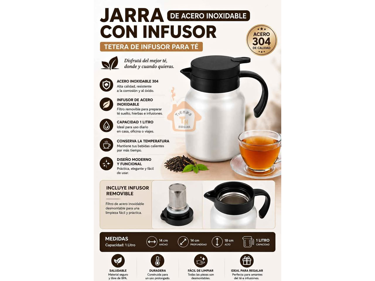 Jarra de 1lt acero inoxidable para infusor