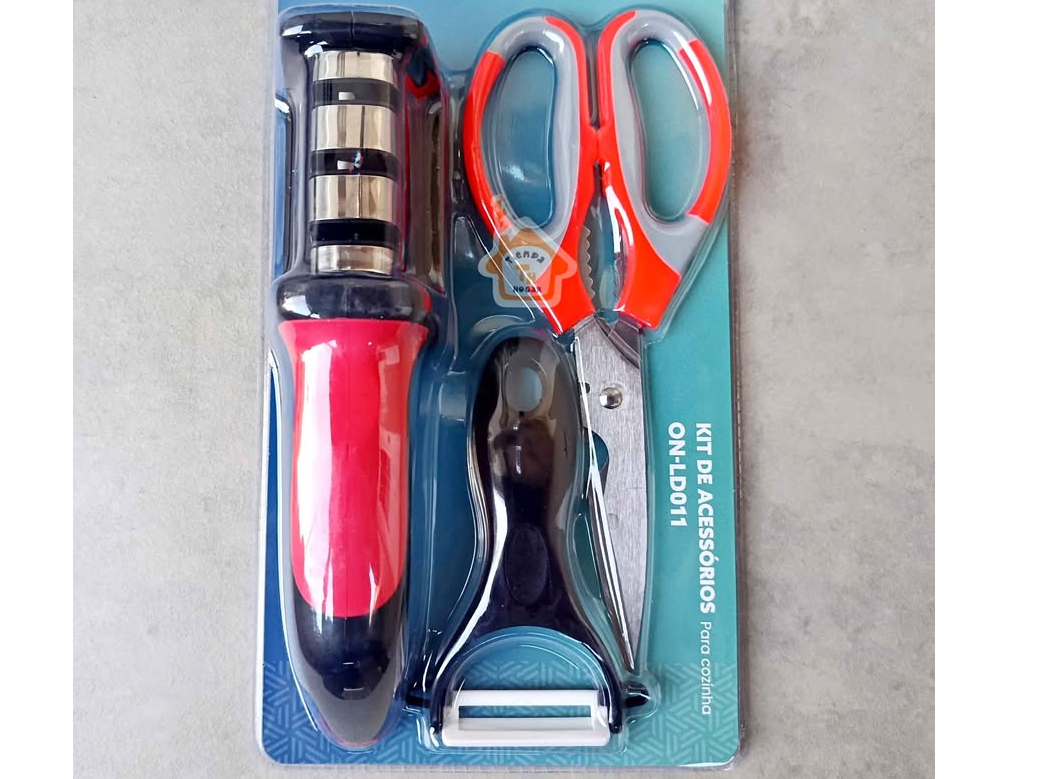 Set Afilador De Cuchillos Triple + Tijeras + Pelador Cocina