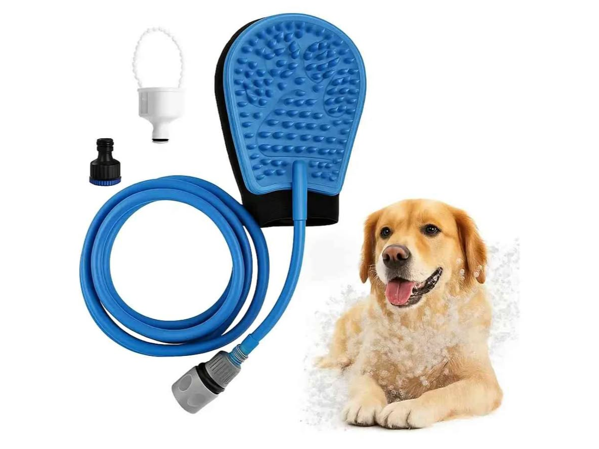 Cepillo Ducha Guante Para Perros Gatos Con Manguera Baño