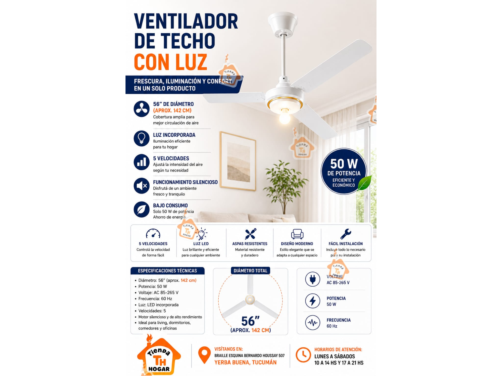 Ventilador aspas de chapa con luz