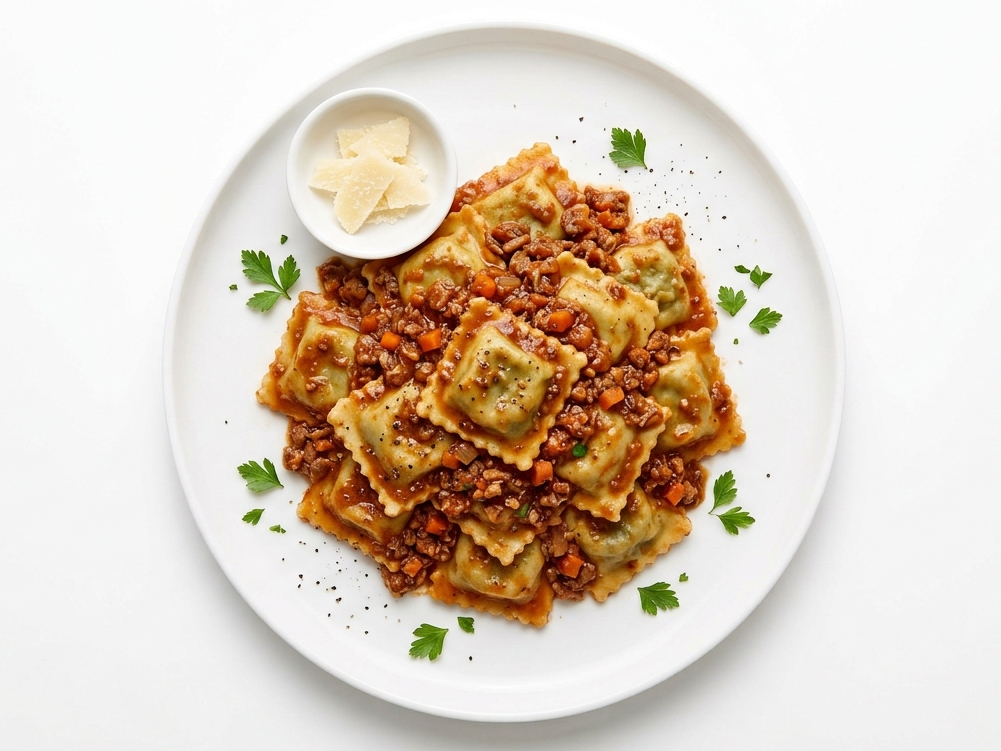 Ravioles con salsa bolognesa