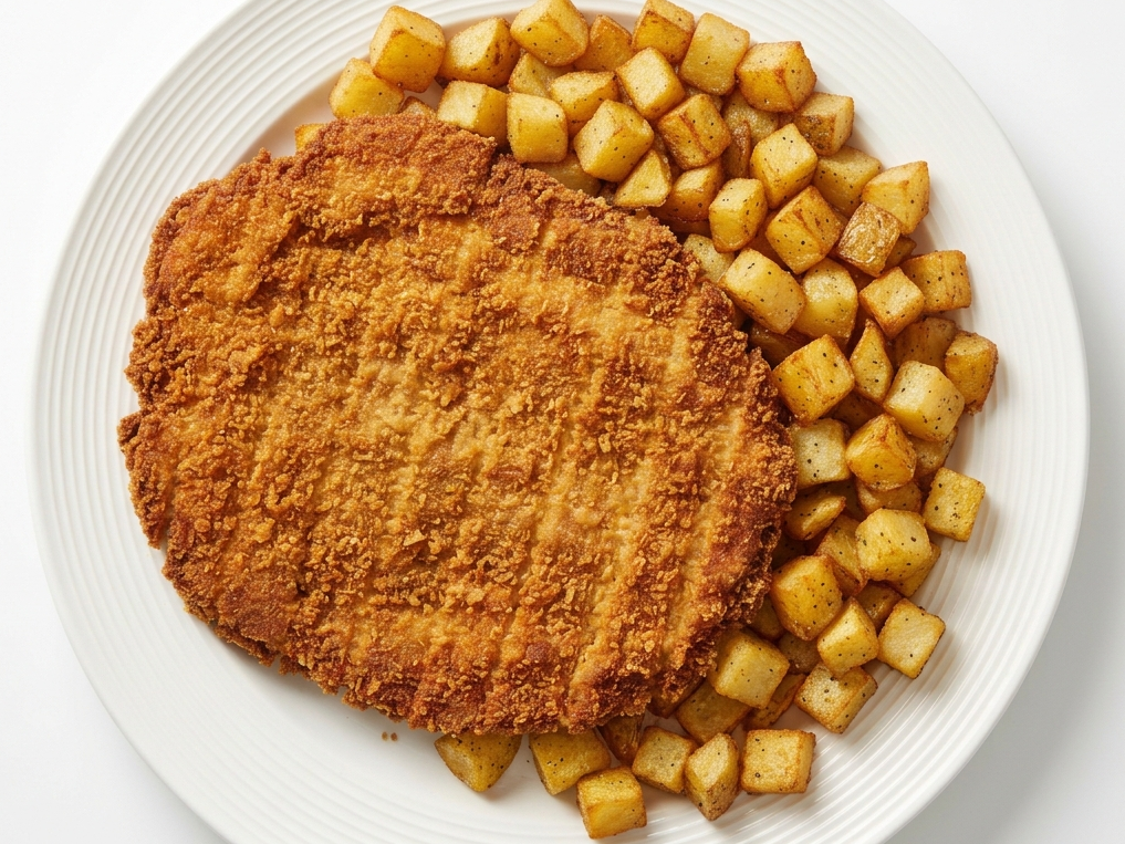 Milanesa de cerdo con papas doré