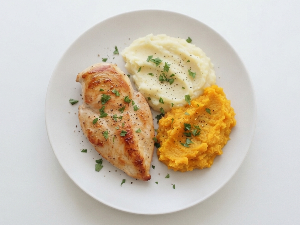 Bife de pollo con pure mixto