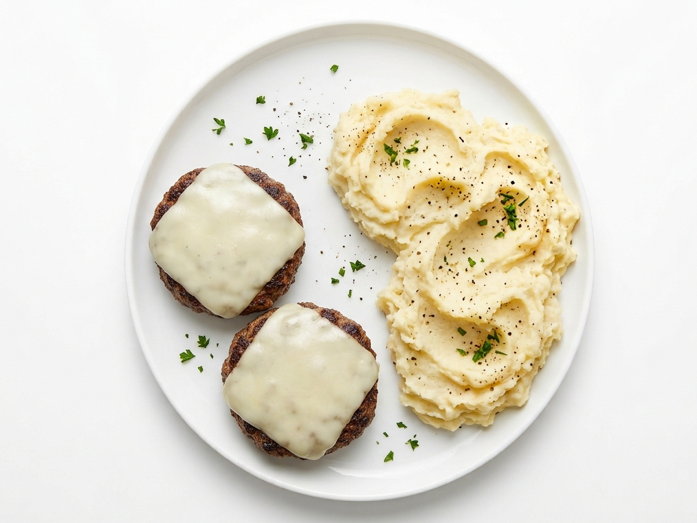 Hamburguesa con queso y puré
