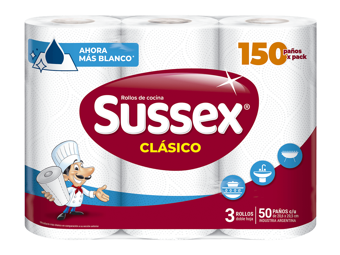 ROLLO COCINA SUSSEX (8 PAQUETES DE 3 ROLLOS DE 50 PAÑOS)