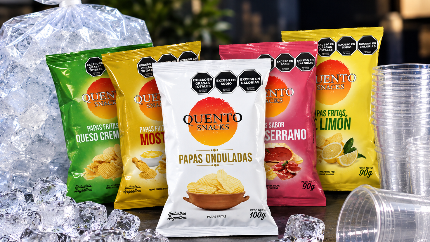 HIELO, VASOS DESCARTABLES Y SNACKS