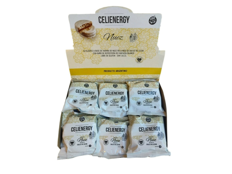 CAJA DE ALFAJOR NUEZ Y DULCE DE LECHE CELIENERGY X 12 UN