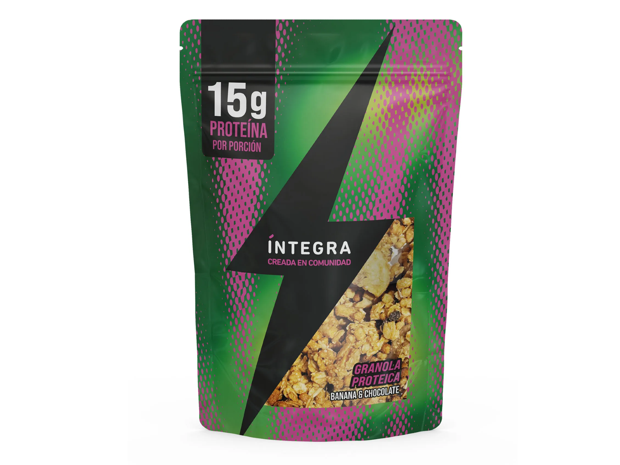 Granola íntegra proteica con banana y chocolate