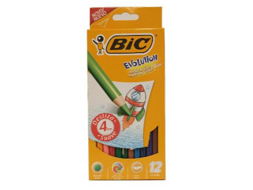Lapices De Colores Bic Evolution x 12 Colores 4 mm Suave Largos