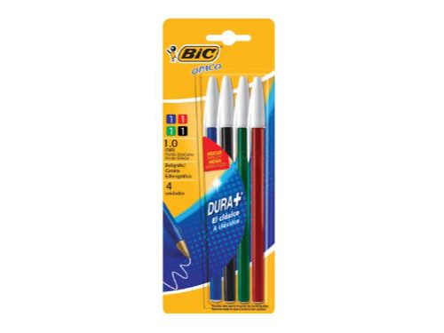 Boligrafo Lapicera Escolar Bic Blister x 4 Color 1Mm