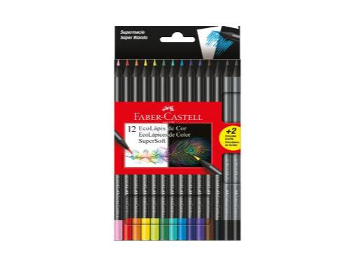 Lapices De Colores Faber Castell Ecolapiz Supersoft x 12 + 2 Grafito Largos