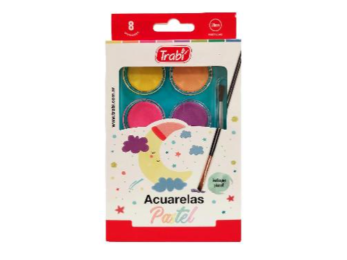 Acuarela Trabi Pastel Estuche Rigido X 8 Con Pincel
