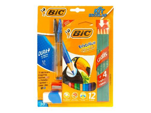 Kit Escolar Bic Lapiz De Color + 2 Boligrafos + Sacapuntas + goma