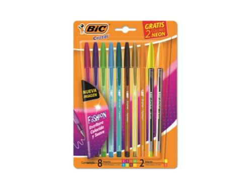 Boligrafo Lapicera Escolar Bic Blister X 10 Fashion (8 + 2 Neon)