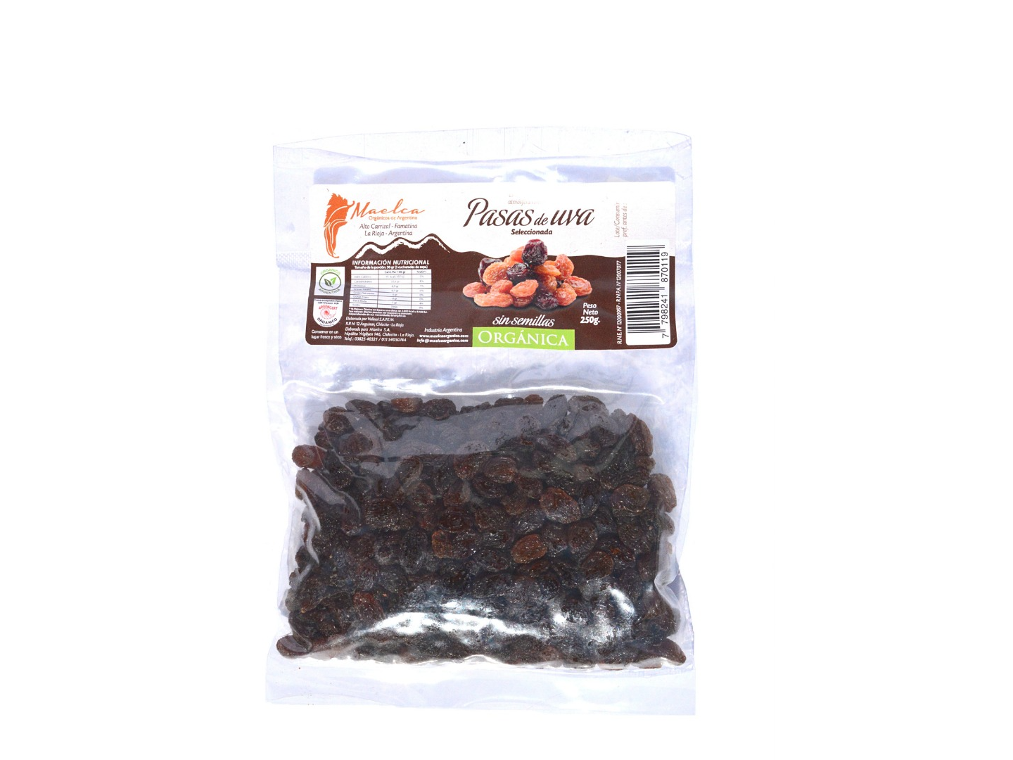 Pasas de uva x kilo  orgánicas al vacio
