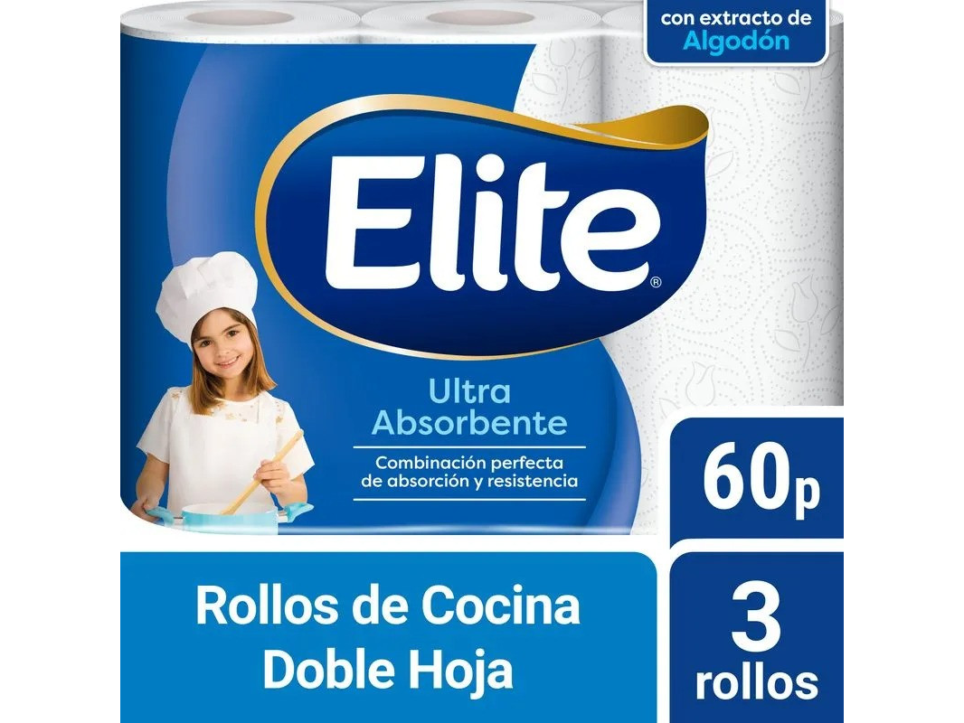 ELITE ROLLO DE COCINA X 3 60 PAÑOS ULT ABSOR