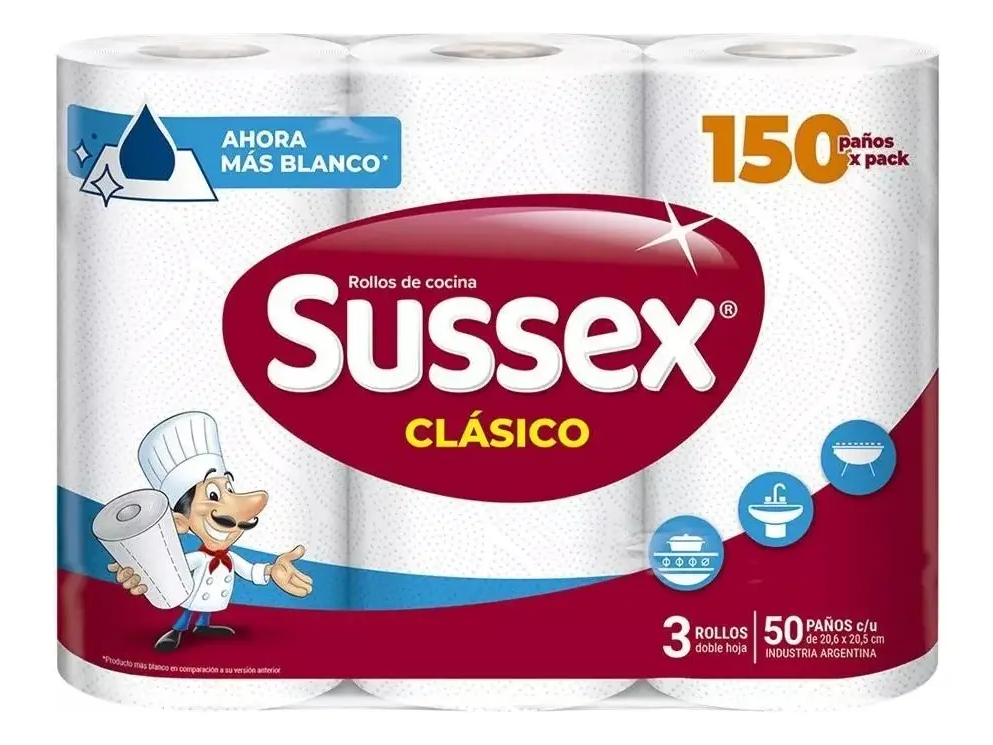 SUSSEX ROLLO DE COCINA X  3 UNID MAS BLAN 60P