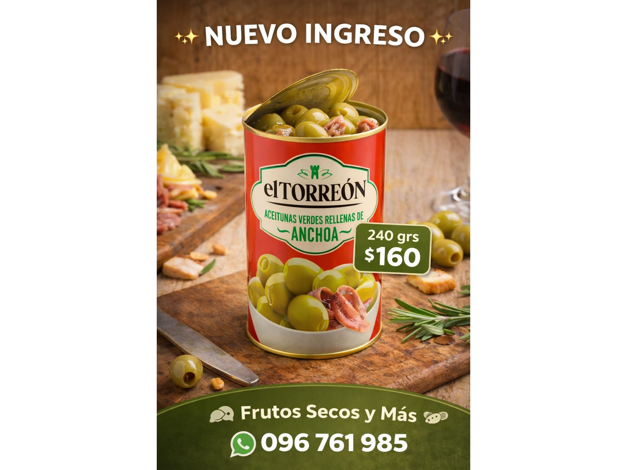 ACEITUNAS VERDES RELLENAS DE ANCHOAS 240GR