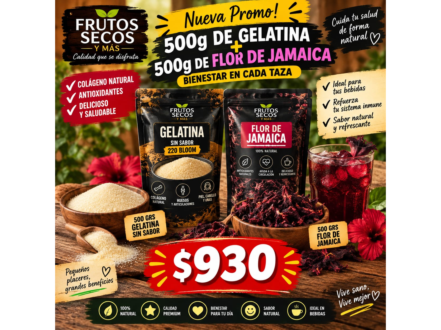 Gelatina + hibisco 500 g
