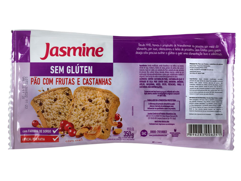 PAN DE FRUTAS SIN GLUTEN JASMINE 350GR