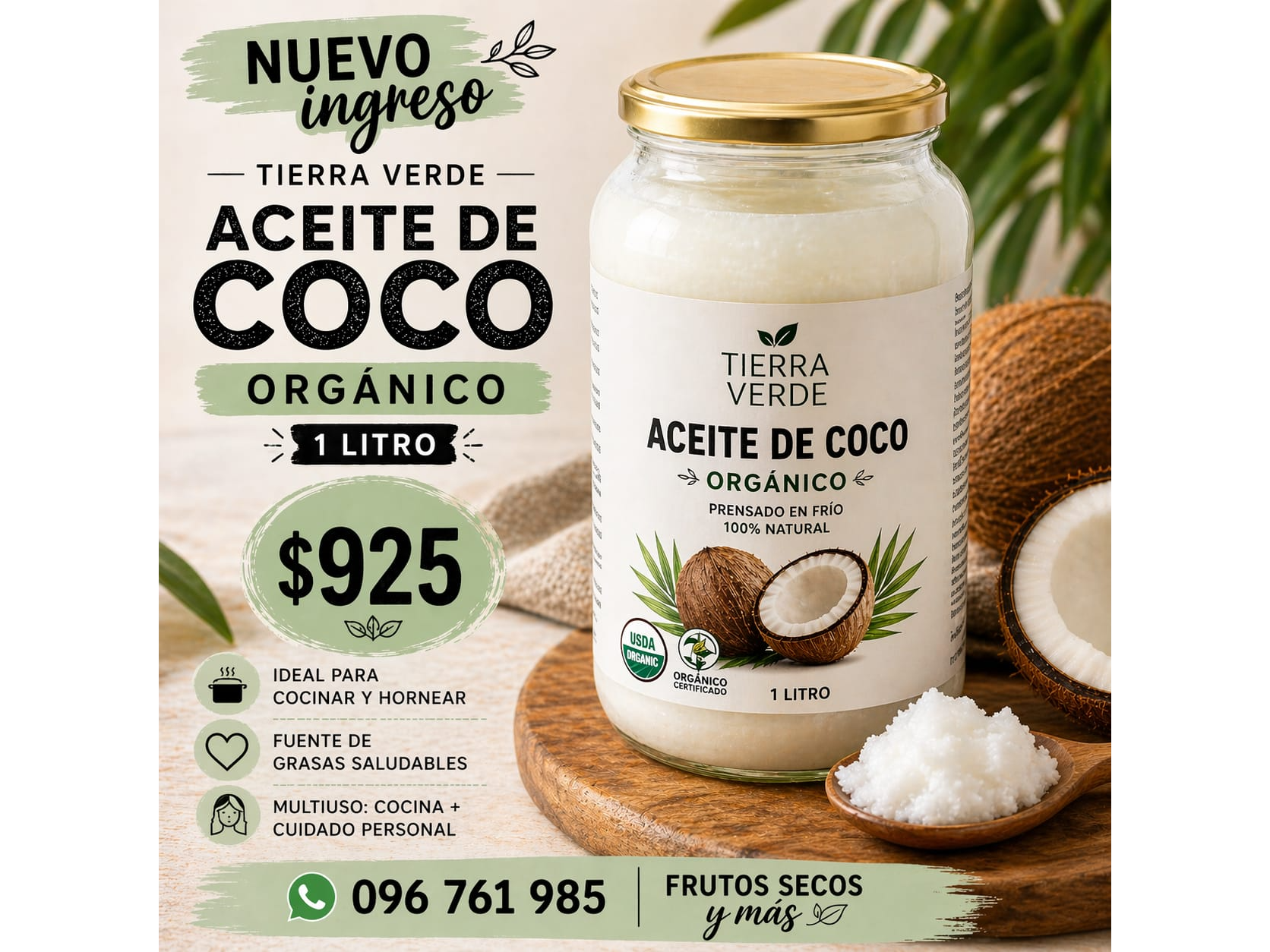 ACEITE DE COCO EXTERA VIRGEN ORGANICO 1LTR