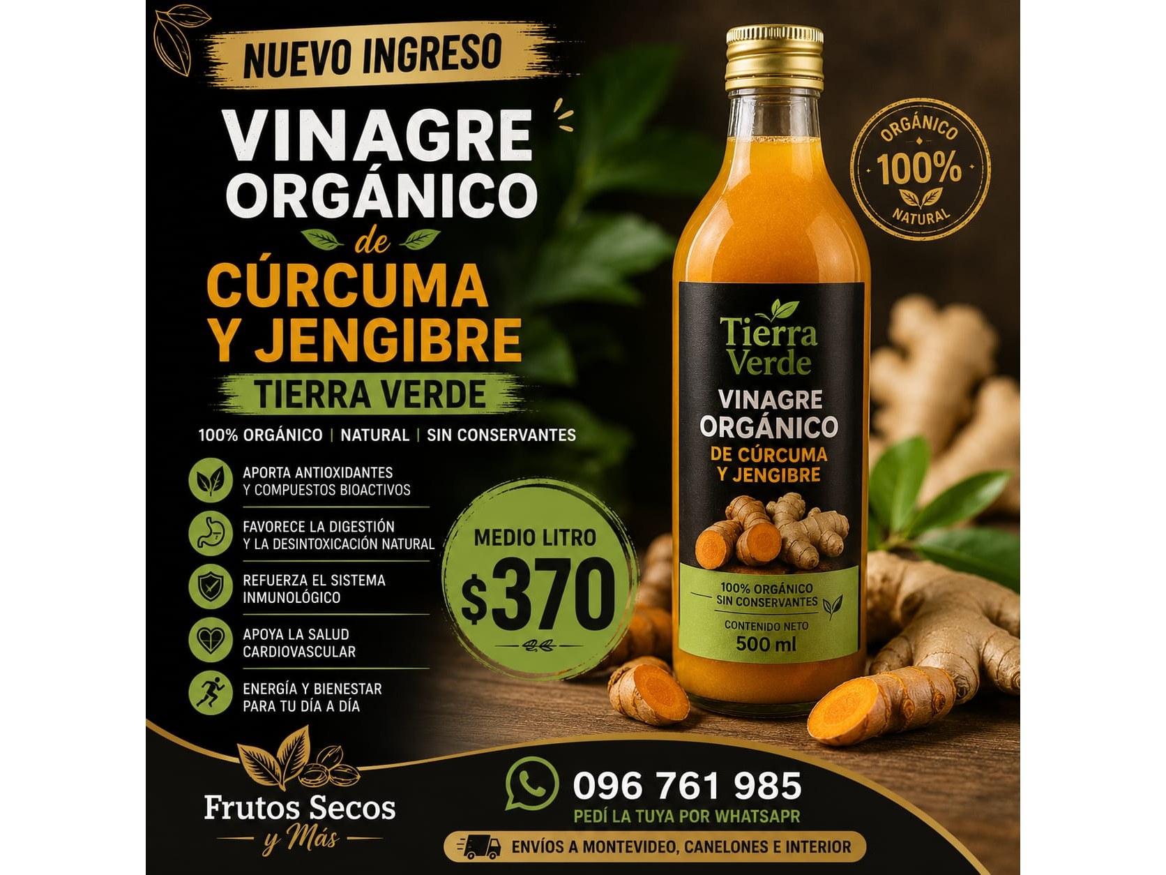 vinagre curcuma y jengibre 500 ml organico