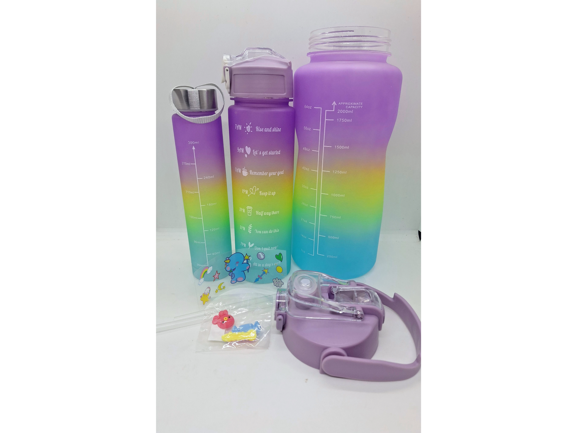 Botellas Motivacionales Degrade Set X3 Plástico Con Pico