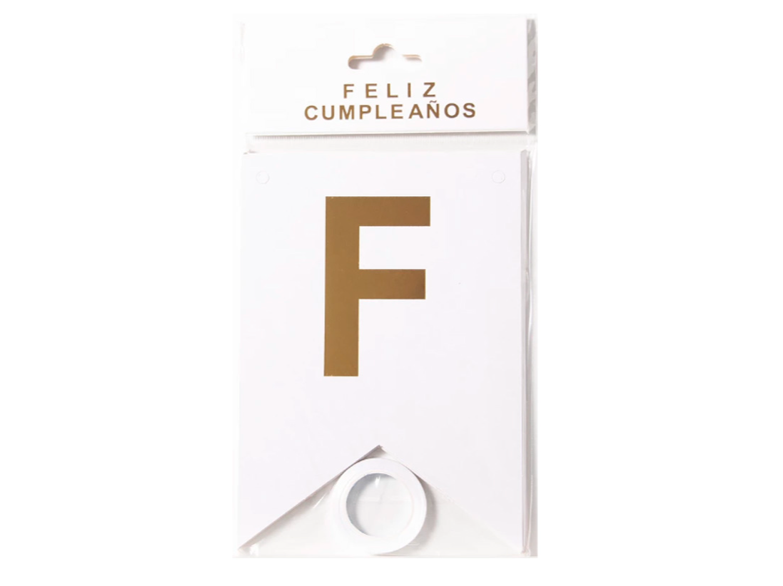 BANDERIN FELIZ CUMPLEAÑOS  BLANCO Y DORADO