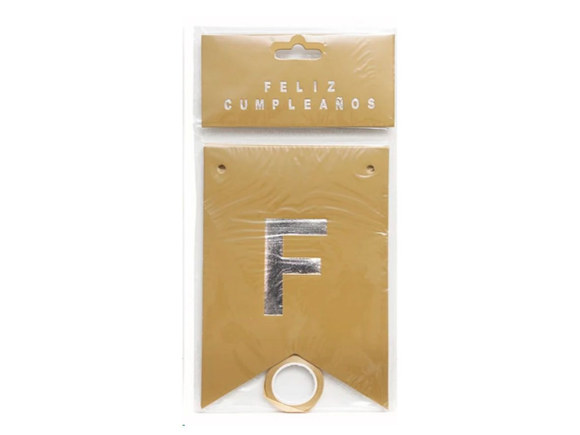 BANDERIN  FelizCumpleaños DORADO Y PLATA