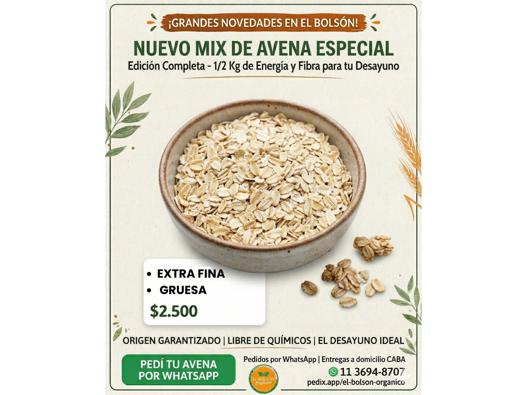 1/2 kg Avena extra Fina