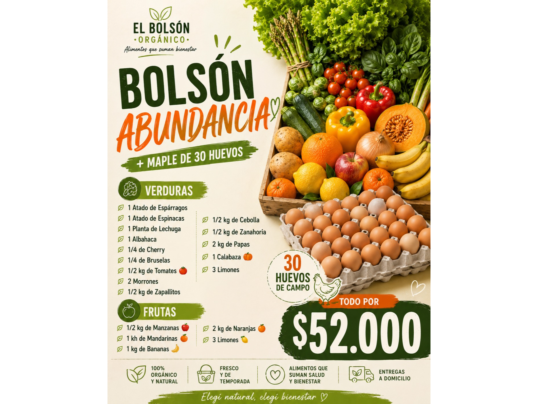 Bolsón ABUNDANCIA + maple de 30 huevos