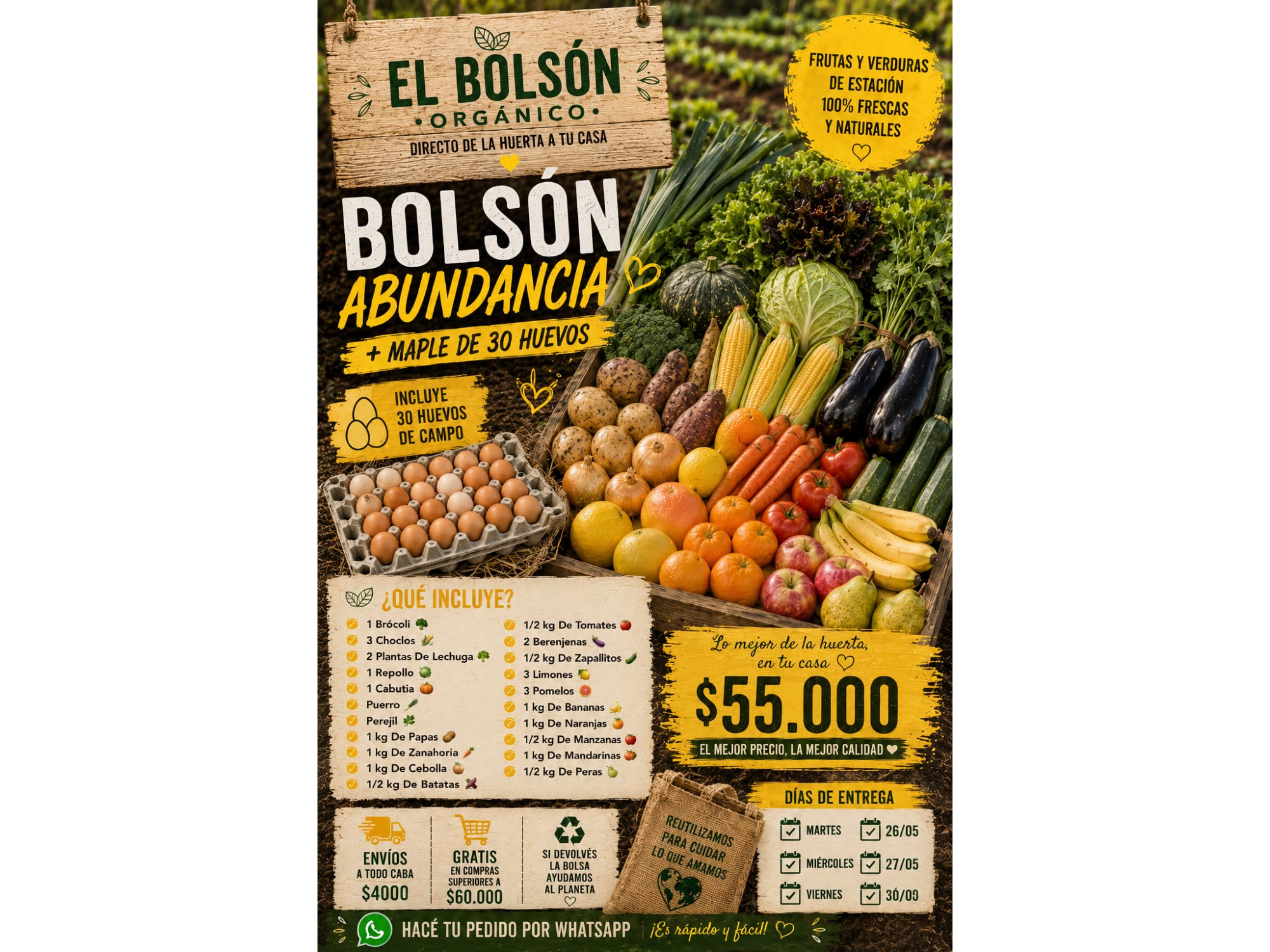 Bolsón ABUNDANCIA + maple de 30 huevos
