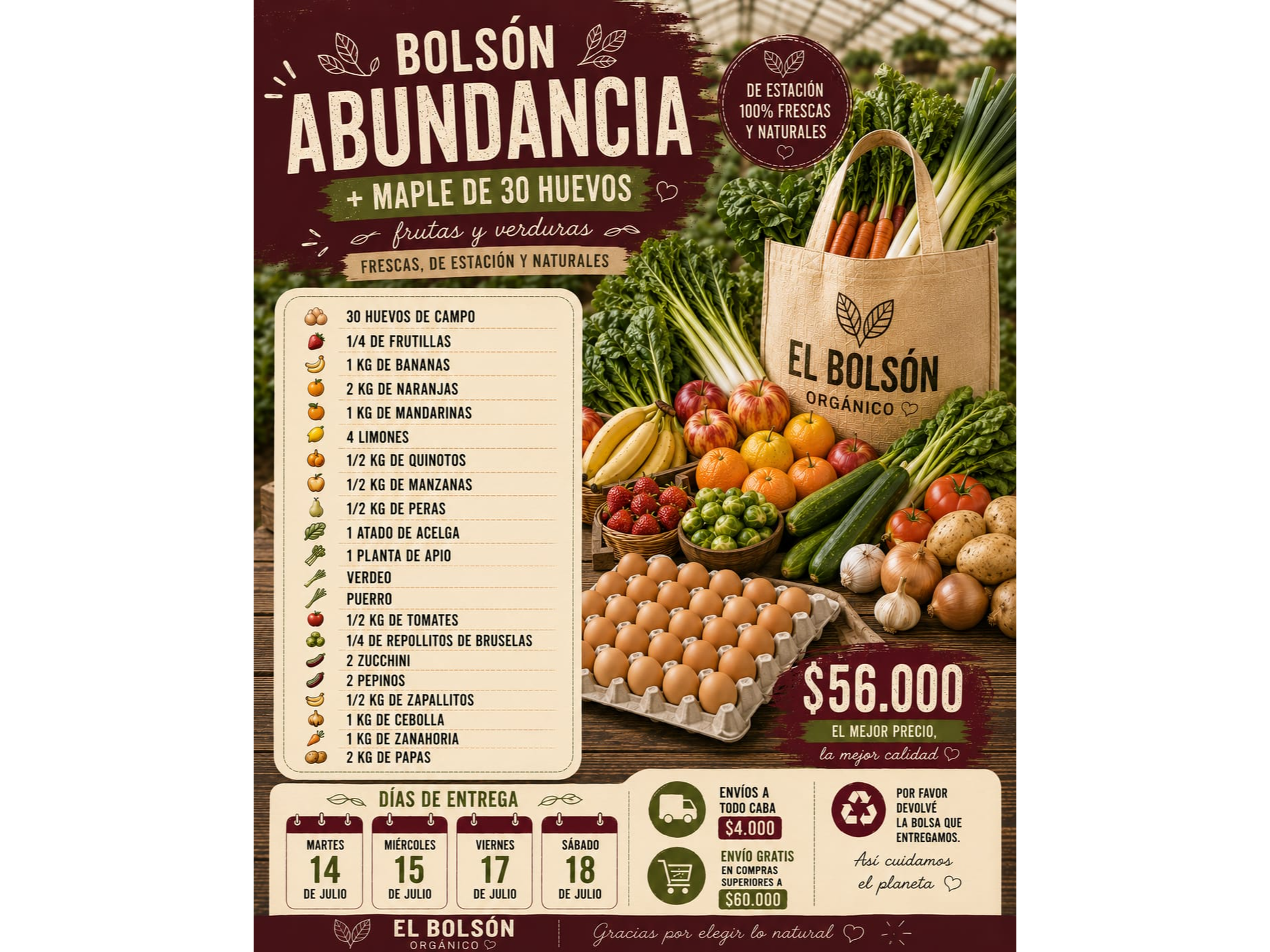 Bolsón ABUNDANCIA + maple de 30 huevos