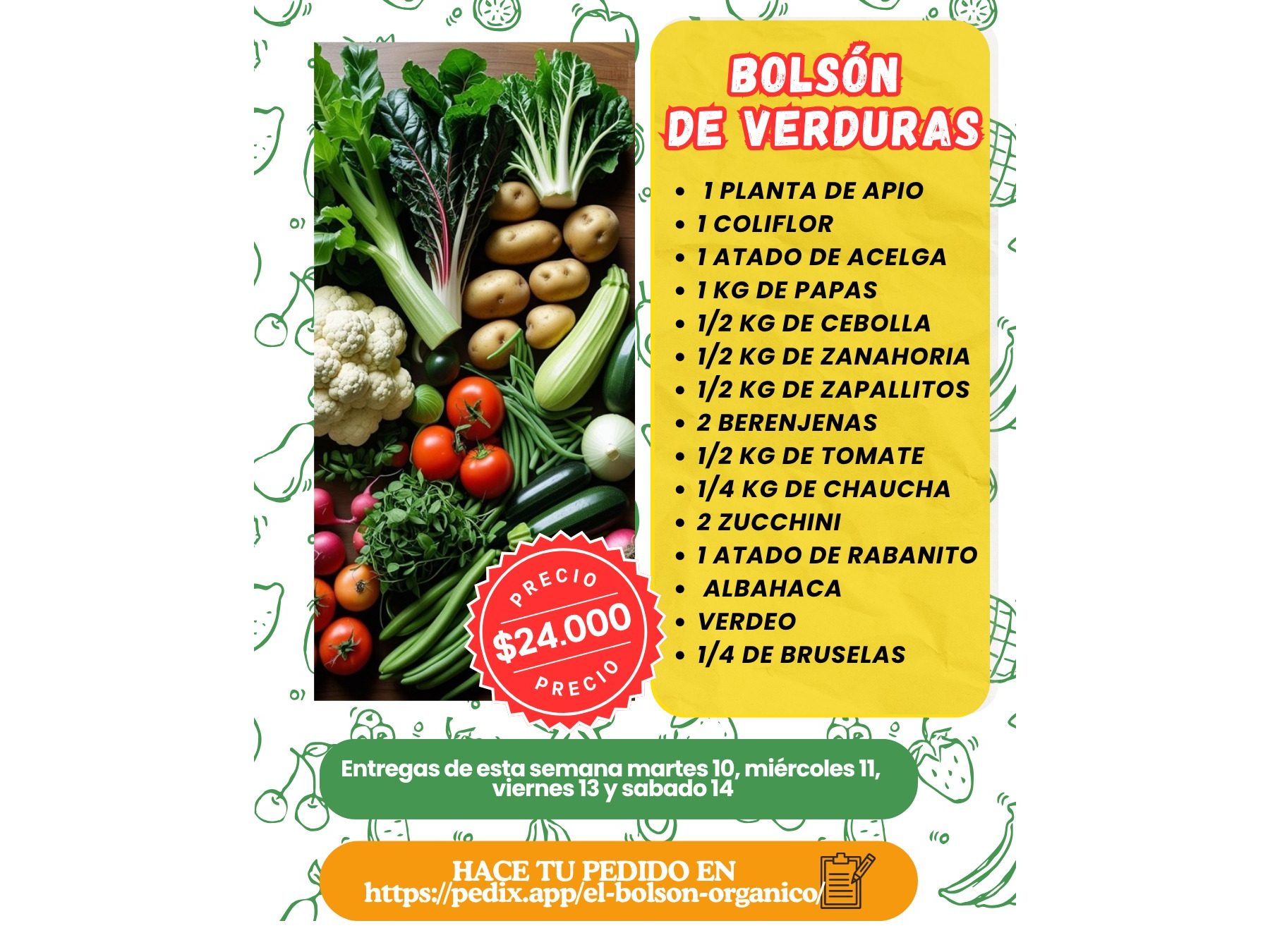 BOLSÓN DE VERDURA  MAS 30 HUEVOS DE CAMPO