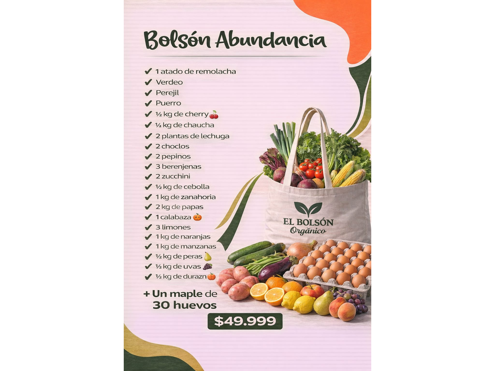 Bolsón ABUNDANCIA + maple de 30 huevos