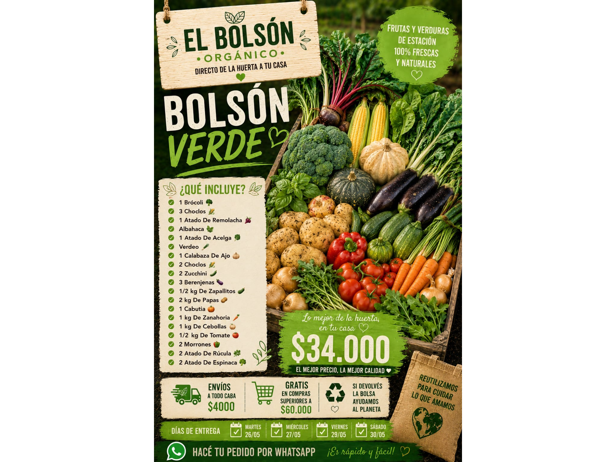 Bolsón VERDE 💚 Mas 30 Huevos