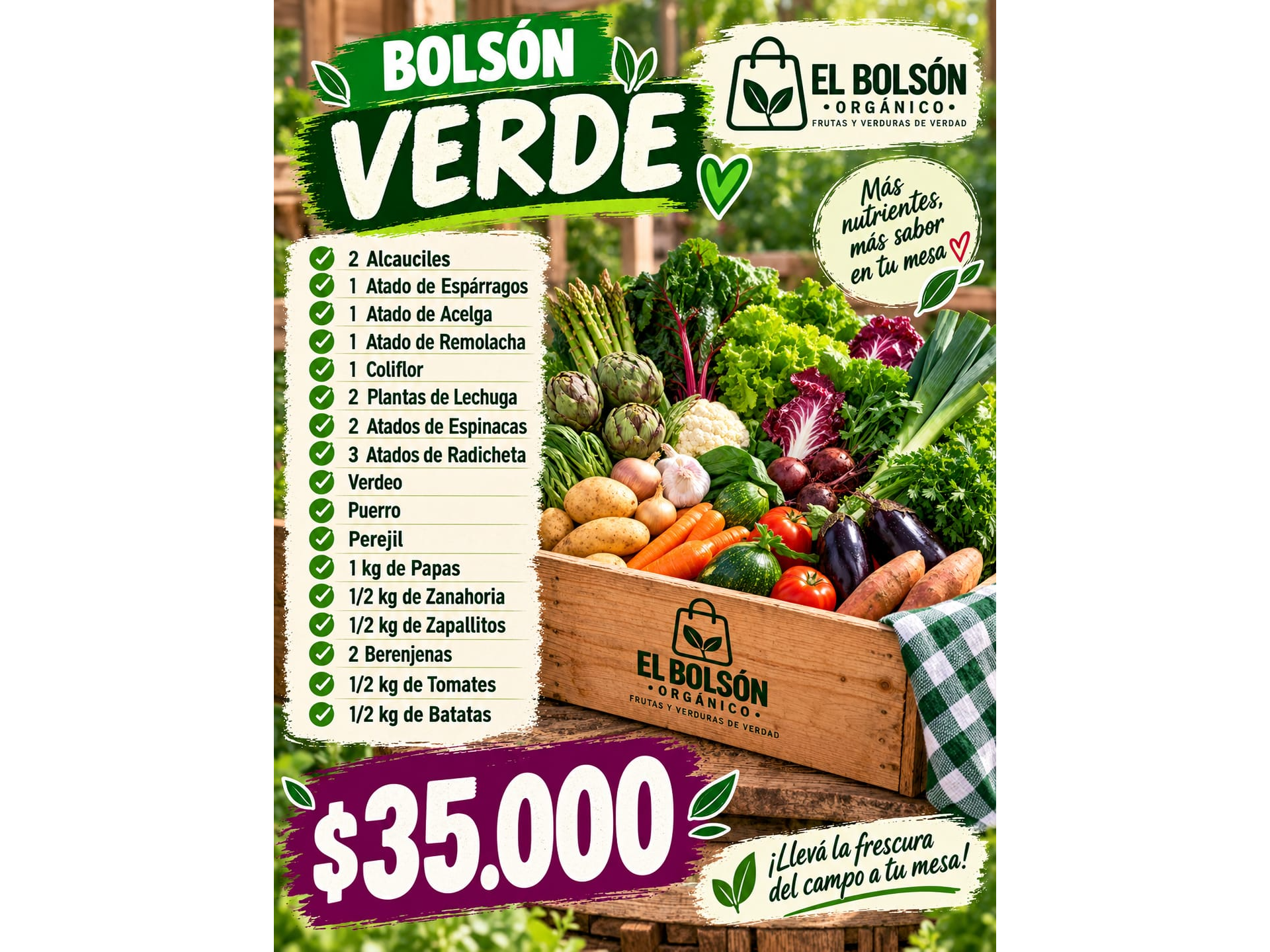 Bolsón VERDE 💚 Mas 30 Huevos