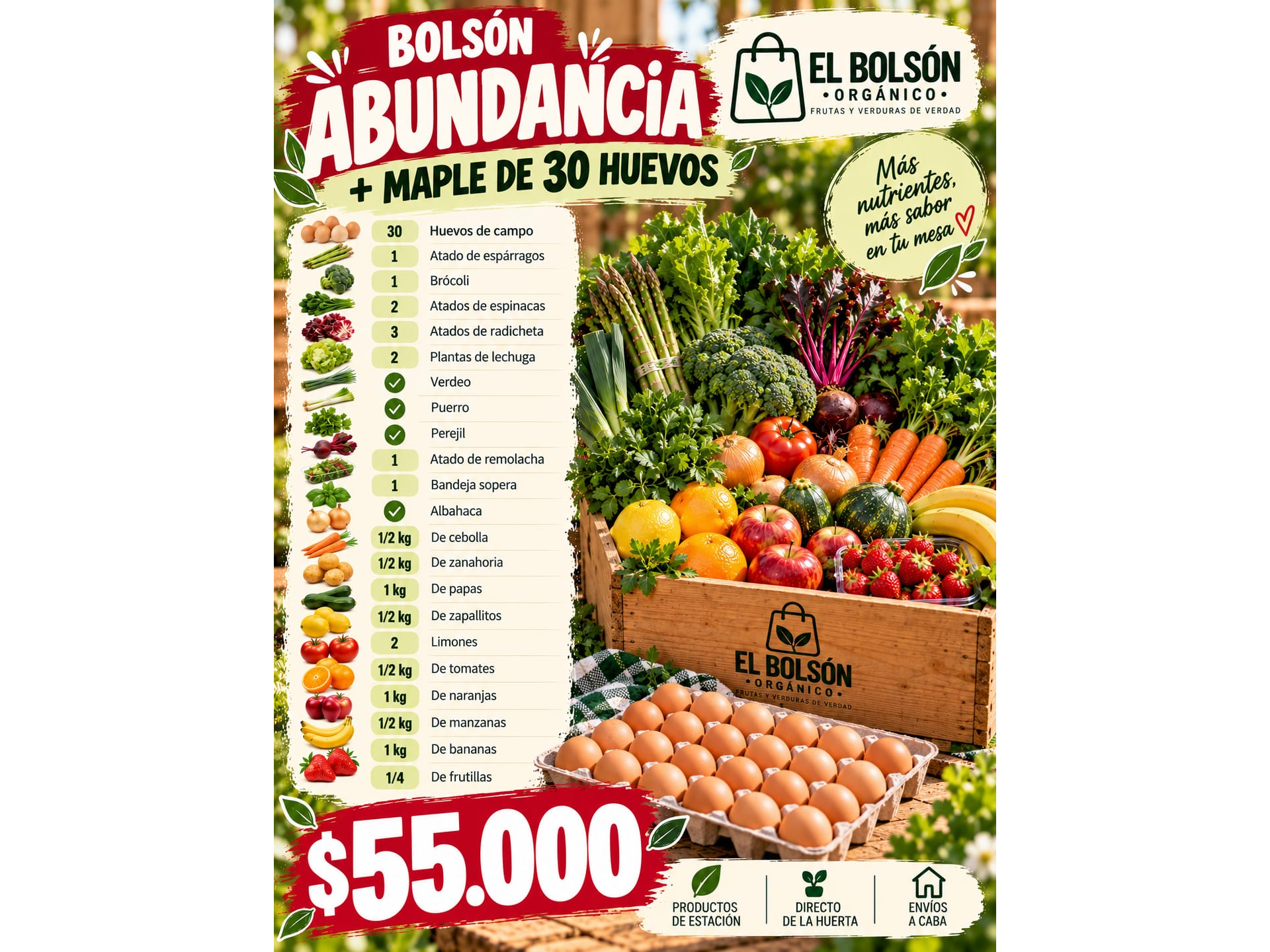 Bolsón ABUNDANCIA + maple de 30 huevos