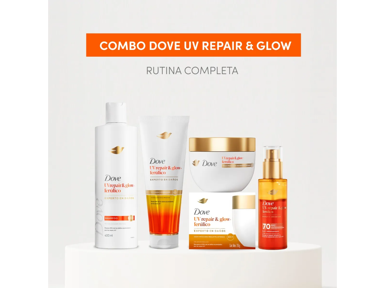 DOVE RUTINA UV REPAIR SHA 400ml + ACO 250ml + MASCARA 250g + ÓLEO 110ml