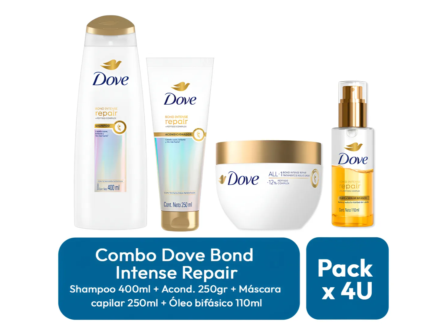DOVE BIO-PROTEIN CARE BOND INTENSE REPAIR SHA 400ml + ACO 250ml + MASCARA 250g + ÓLEO 110ml