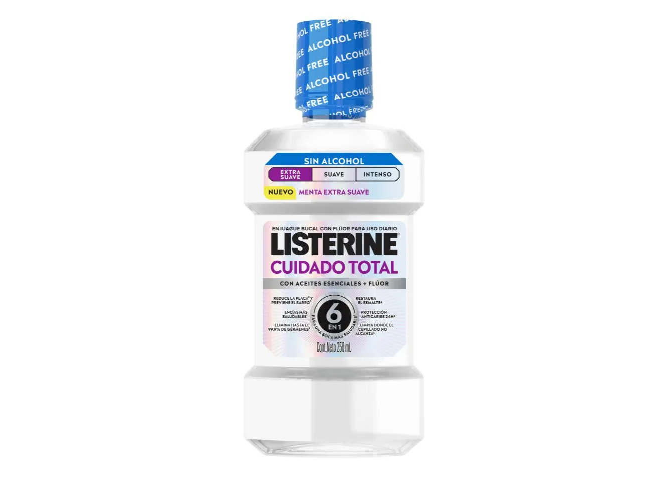 Enjuague bucal Zero Listerine Cuidado total menta extra suave 250ml SIN ALCOHOL