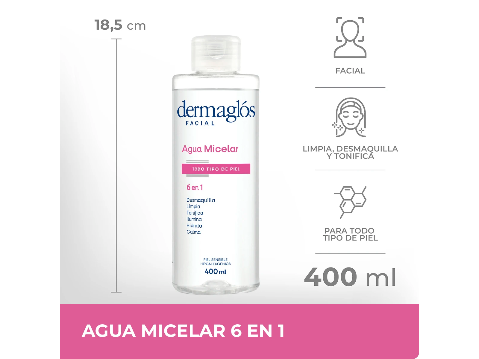 Dermaglos F agua micelar 400ml