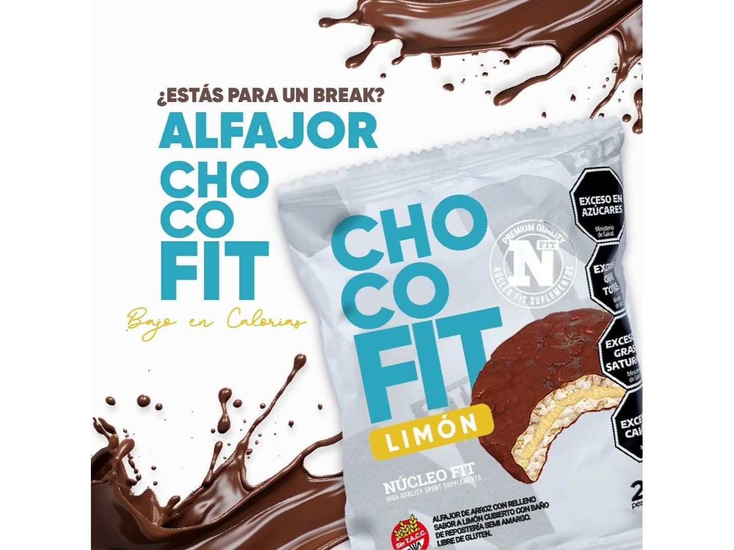 ALFAJOR CHOCOFIT RELLENO DE LIMON CON BAÑO DE CHOCOLATE NEGRO