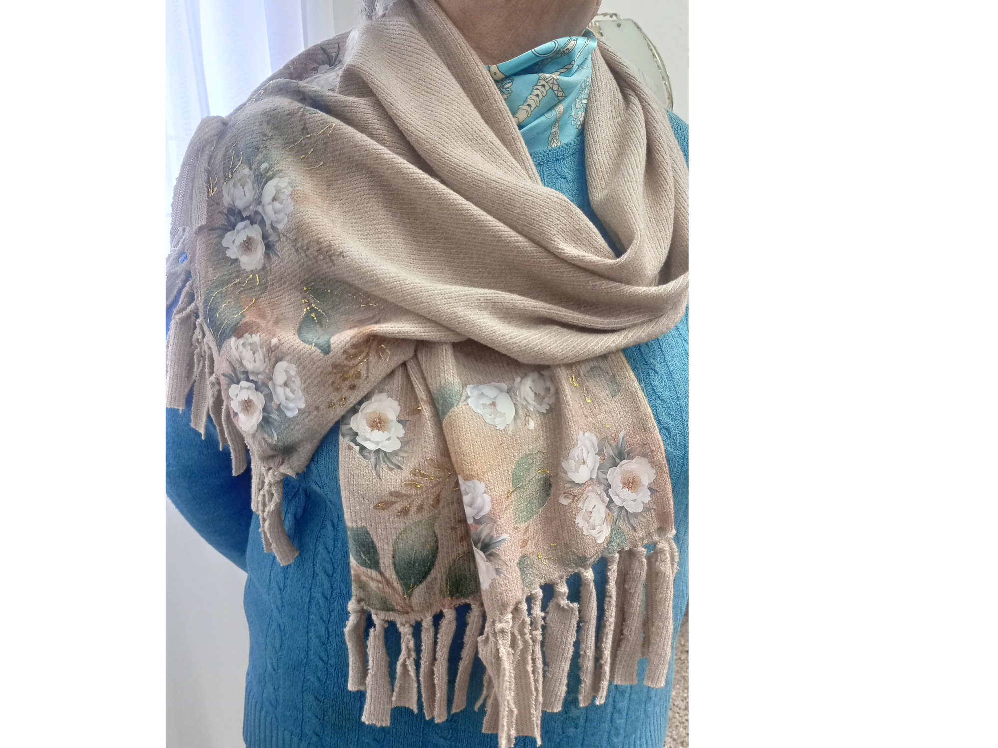 PASHMINA FLOWERS  NATURAL