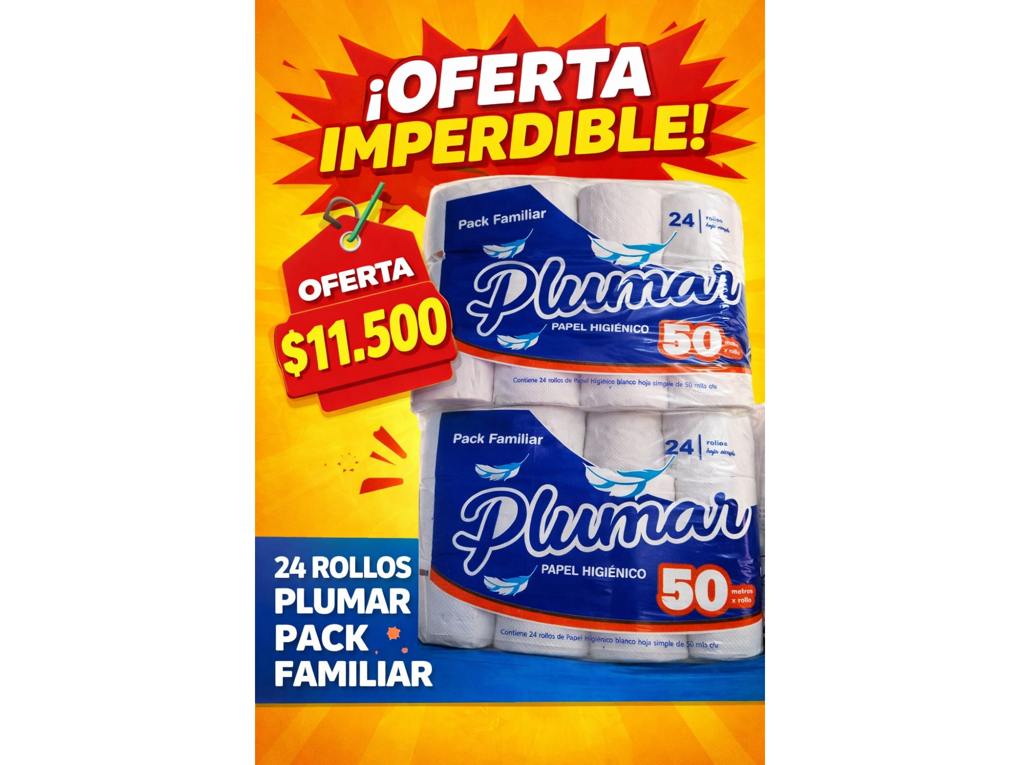 PAPEL HIGIENICO PLUMAR BLANCO DESNUDO  24X50M