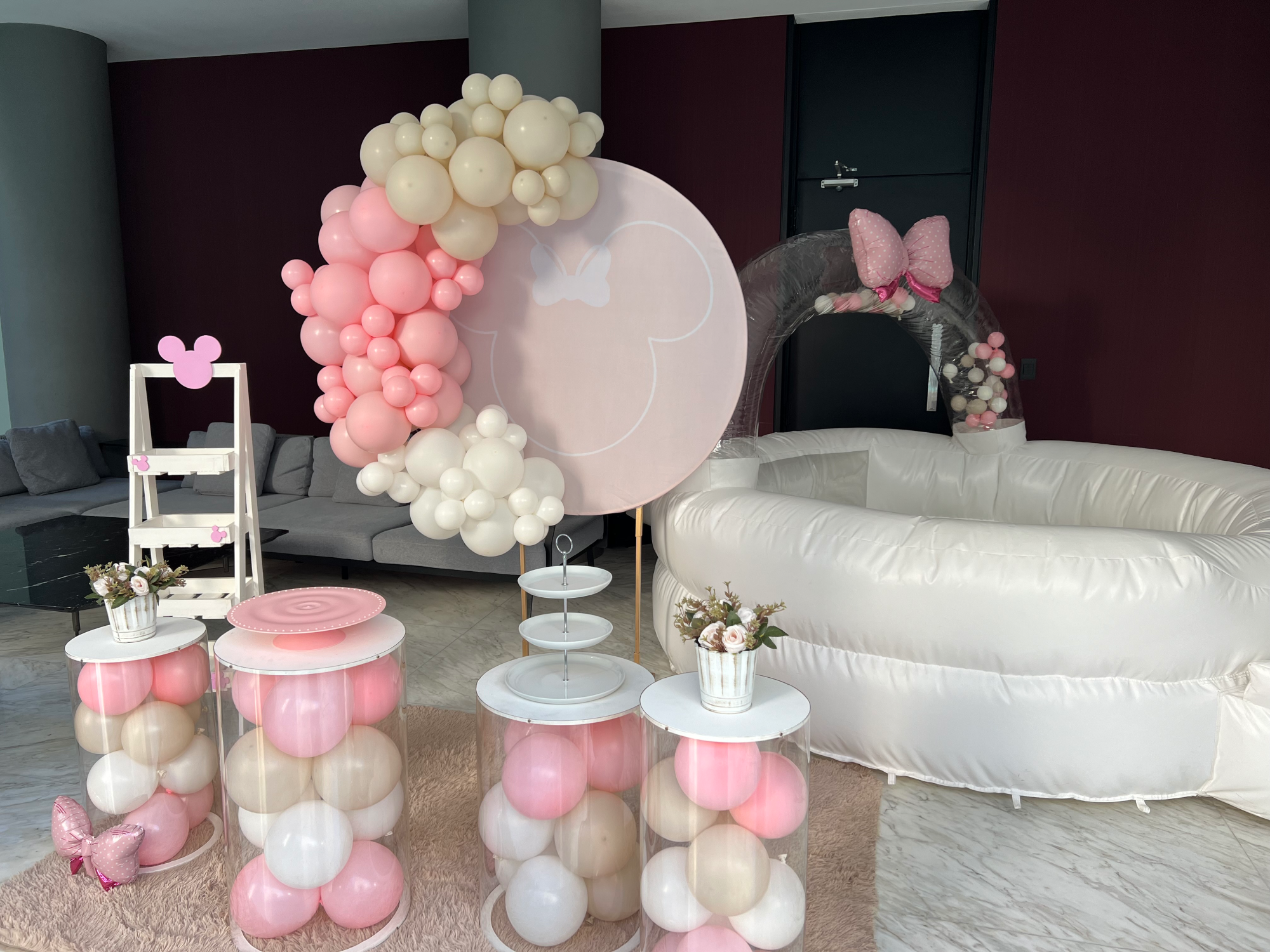 COMBO 7 PELOTERO BURBUJAS+ DECO MINNIE BEBE