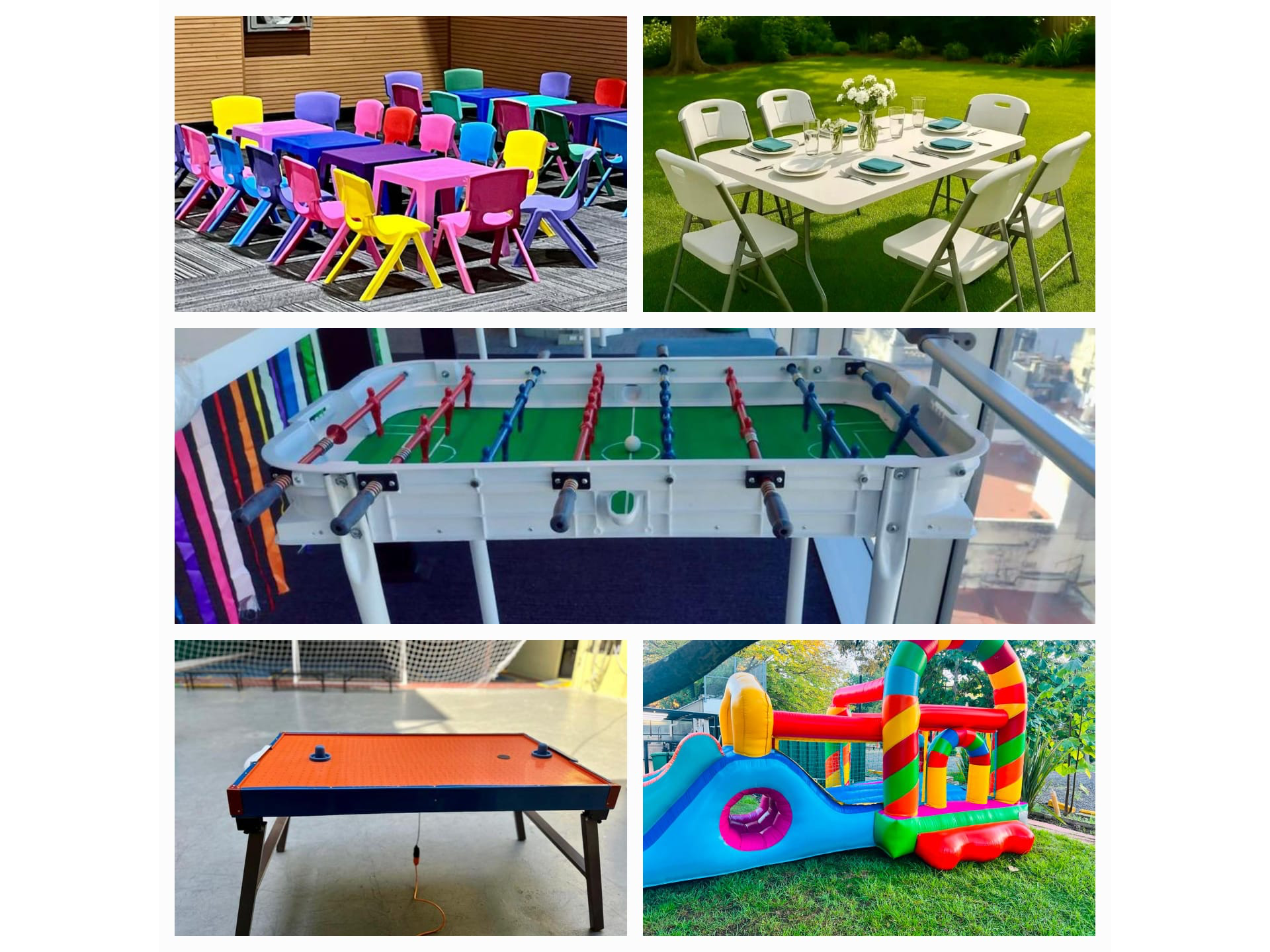 COMBO 10 PREMIUM INFLABLE (A ELECCION)+10 SILLAS C/MESA  ADULTOS + 20 SILLAS C/MESAS NIÑOS + TEJO Y METEGOL